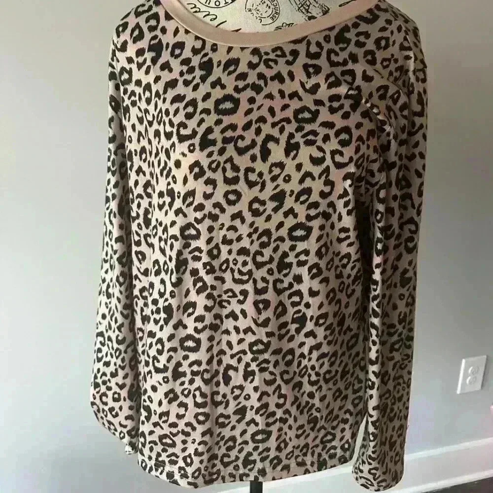 Lamibaby Women's Leopard Print Long Sleeve Top - Size L, Tan & Black